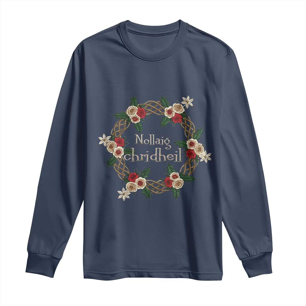 Scottish Celtic Christmas Nollaig Chridheil Long Sleeve Shirt Xmas Wreath