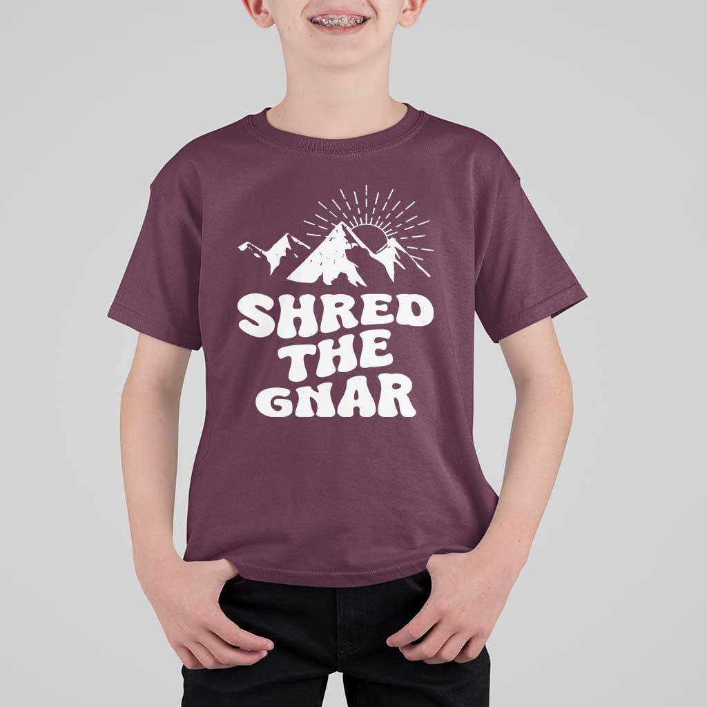 Funny Shred The Gnar T Shirt For Kid Snowboarding Mountain Winter Sport - Wonder Print Shop