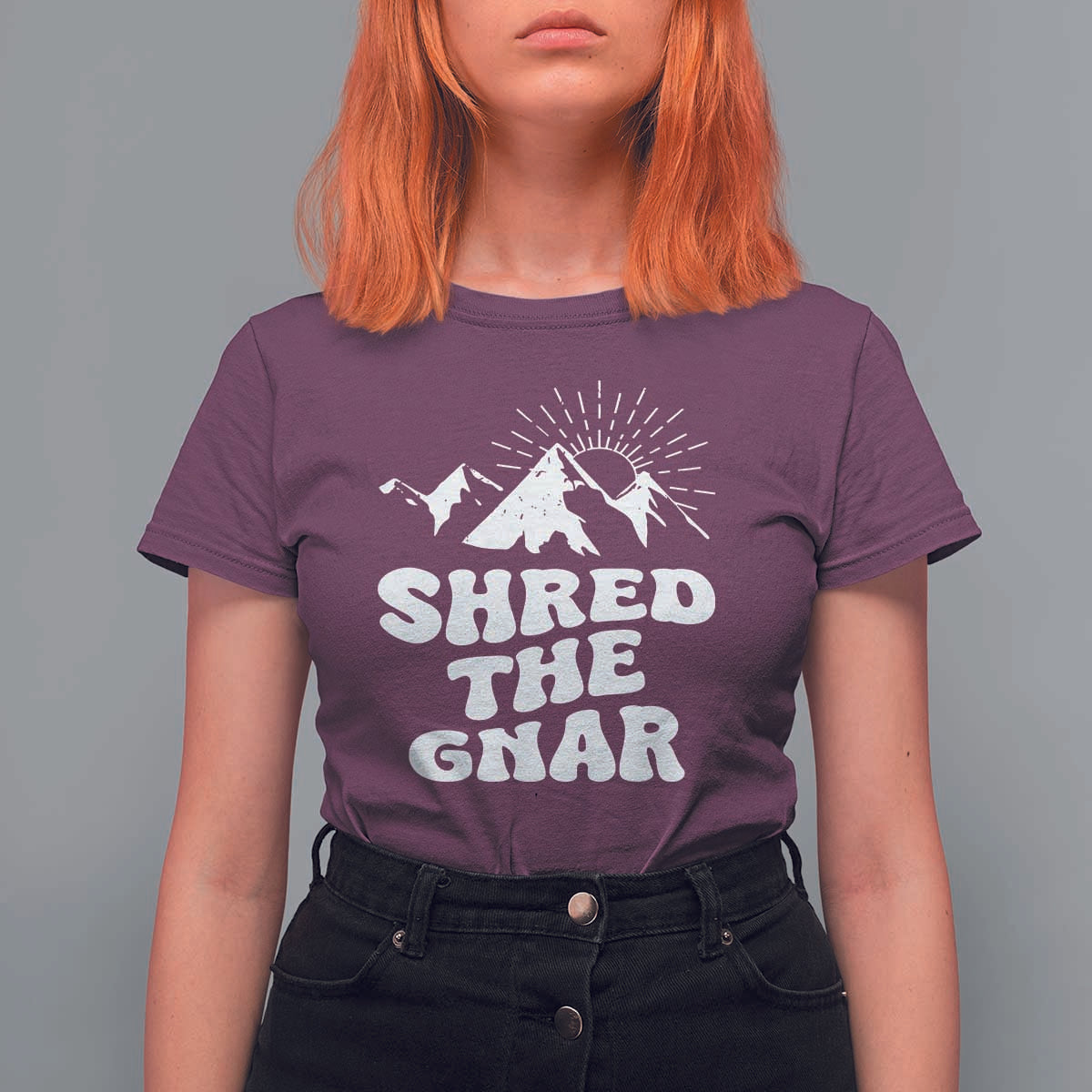 Funny Shred The Gnar T Shirt For Women Snowboarding Mountain Winter Sport - Wonder Print Shop