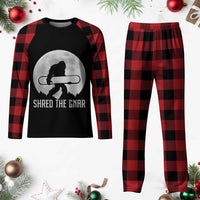 Funny Bigfoot Snowboarding Plaid Pajama Set Shred The Gnar Moon Snowboard - Wonder Print Shop