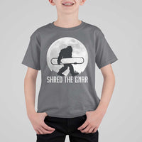 Funny Bigfoot Snowboarding T Shirt For Kid Shred The Gnar Moon Snowboard - Wonder Print Shop