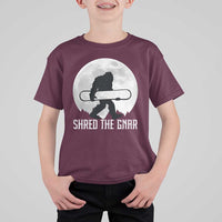 Funny Bigfoot Snowboarding T Shirt For Kid Shred The Gnar Moon Snowboard - Wonder Print Shop