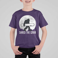 Funny Bigfoot Snowboarding T Shirt For Kid Shred The Gnar Moon Snowboard - Wonder Print Shop