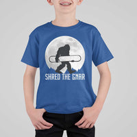 Funny Bigfoot Snowboarding T Shirt For Kid Shred The Gnar Moon Snowboard - Wonder Print Shop