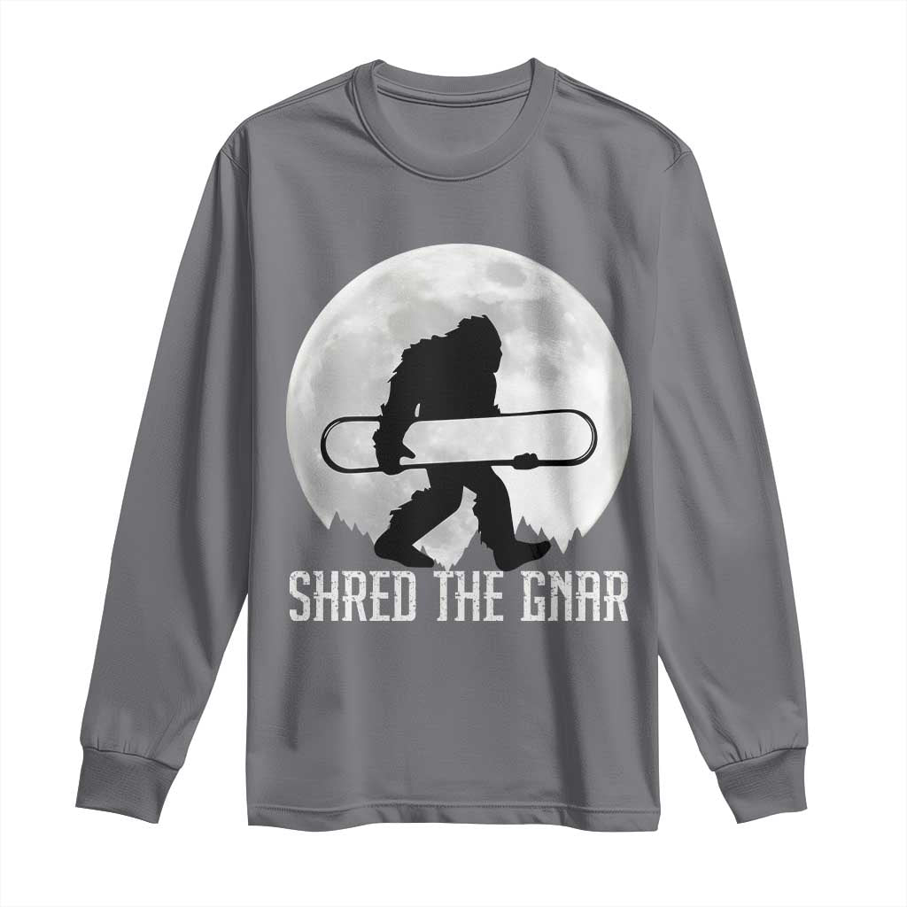 Funny Bigfoot Snowboarding Long Sleeve Shirt Shred The Gnar Moon Snowboard