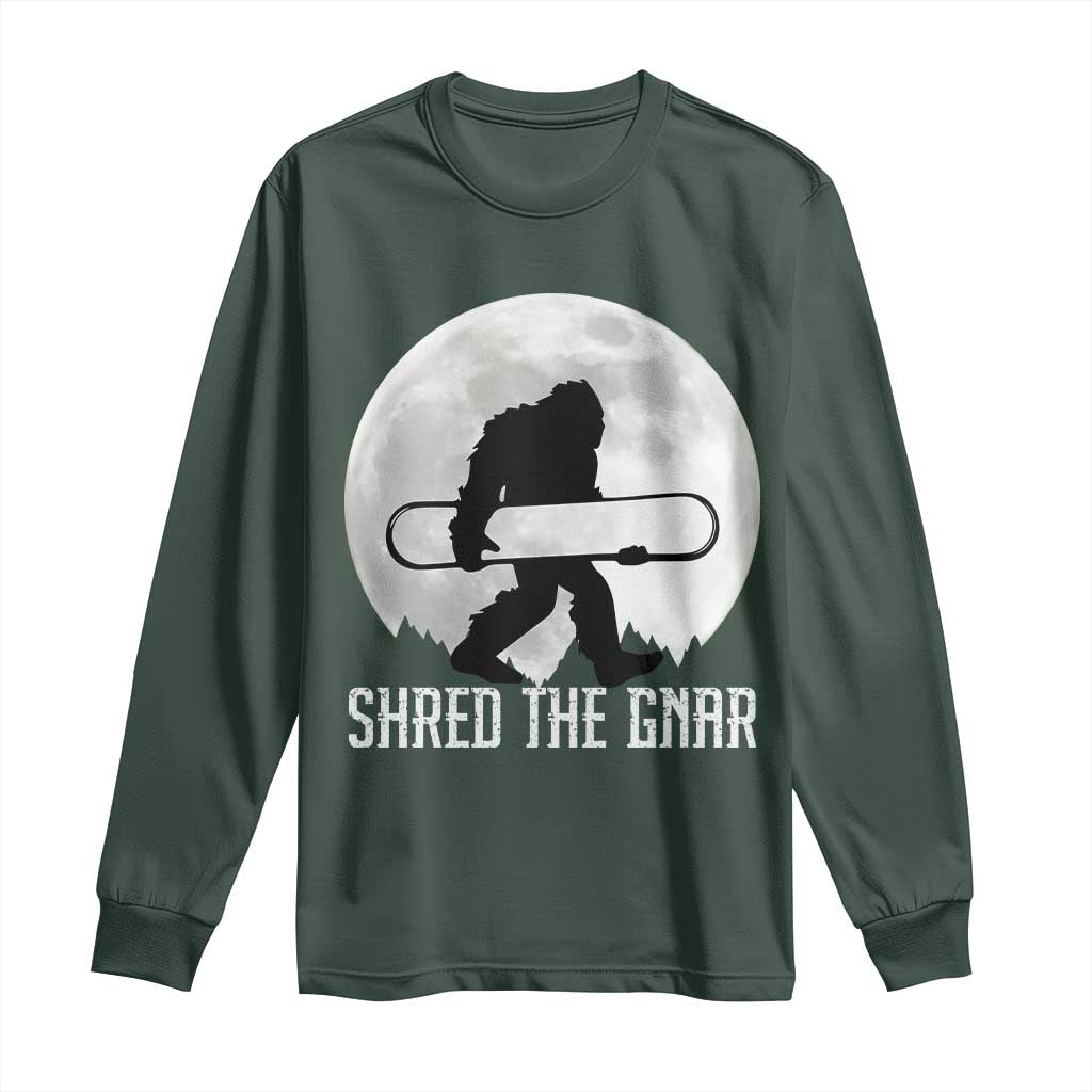 Funny Bigfoot Snowboarding Long Sleeve Shirt Shred The Gnar Moon Snowboard