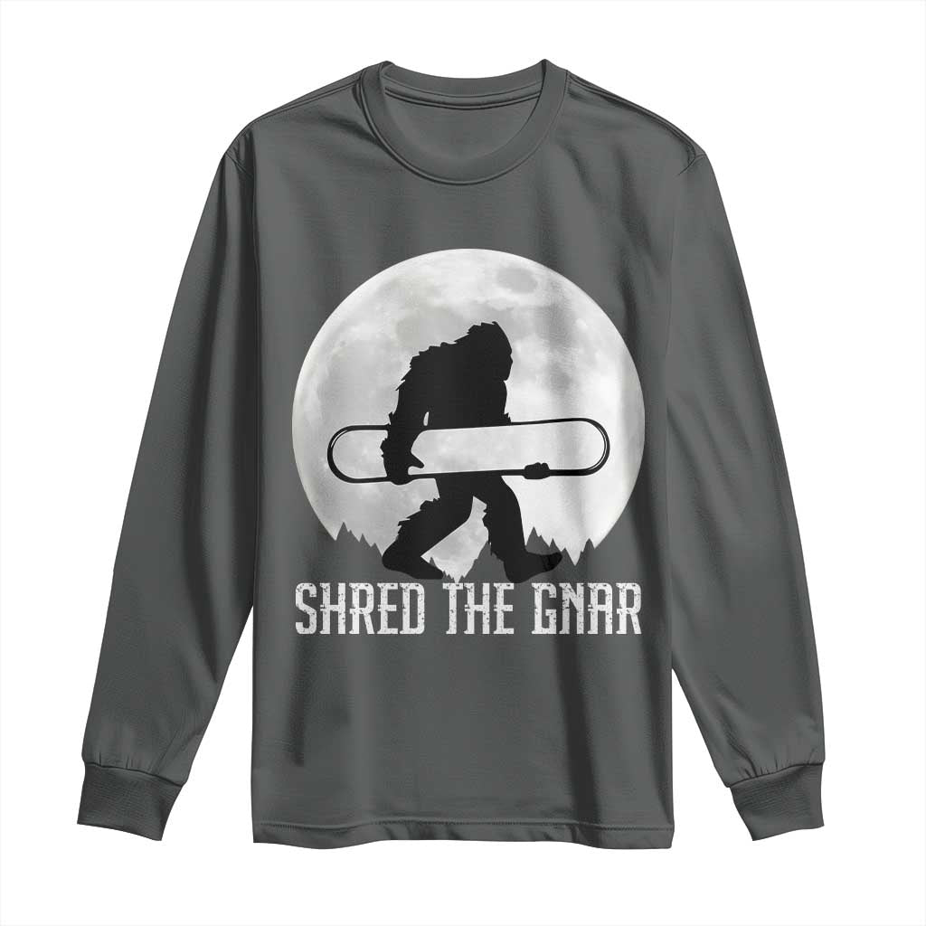 Funny Bigfoot Snowboarding Long Sleeve Shirt Shred The Gnar Moon Snowboard