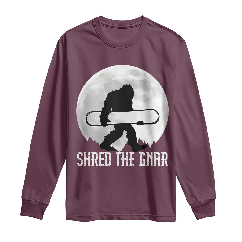 Funny Bigfoot Snowboarding Long Sleeve Shirt Shred The Gnar Moon Snowboard