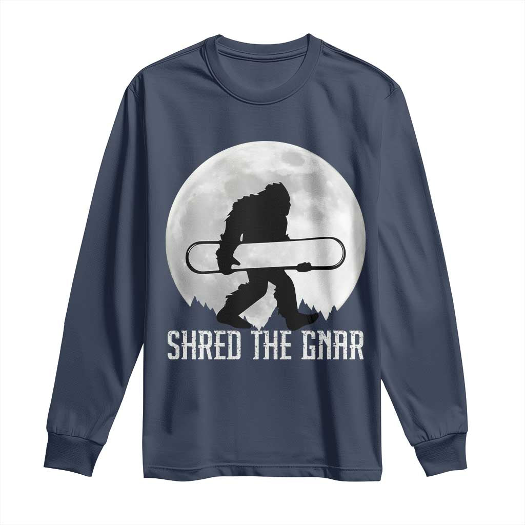 Funny Bigfoot Snowboarding Long Sleeve Shirt Shred The Gnar Moon Snowboard
