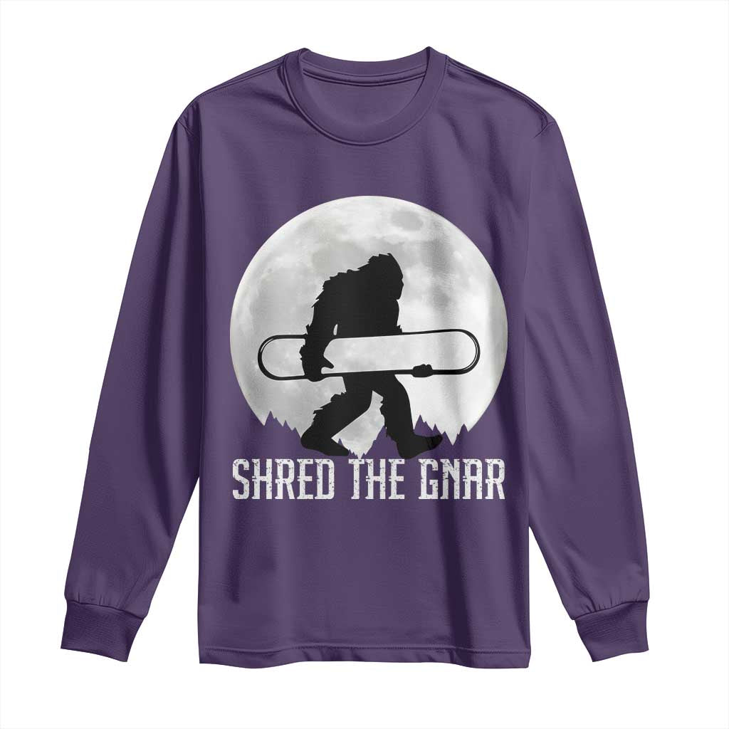 Funny Bigfoot Snowboarding Long Sleeve Shirt Shred The Gnar Moon Snowboard