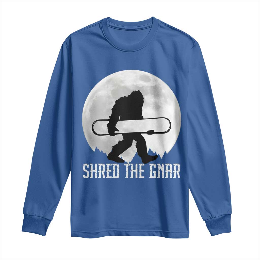 Funny Bigfoot Snowboarding Long Sleeve Shirt Shred The Gnar Moon Snowboard