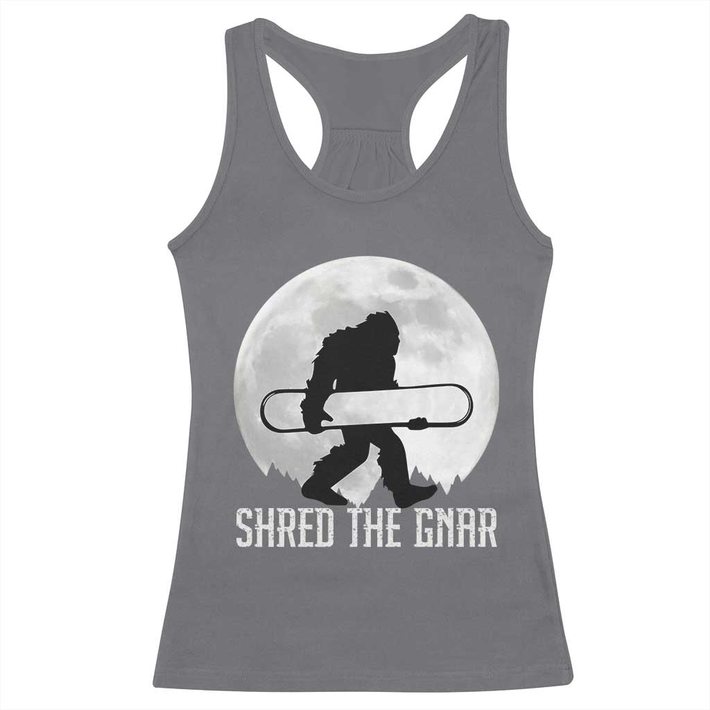 Funny Bigfoot Snowboarding Racerback Tank Top Shred The Gnar Moon Snowboard