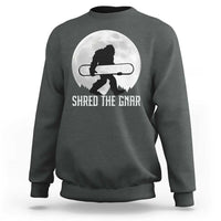 Funny Bigfoot Snowboarding Sweatshirt Shred The Gnar Moon Snowboard - Wonder Print Shop