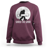 Funny Bigfoot Snowboarding Sweatshirt Shred The Gnar Moon Snowboard - Wonder Print Shop