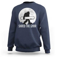 Funny Bigfoot Snowboarding Sweatshirt Shred The Gnar Moon Snowboard - Wonder Print Shop