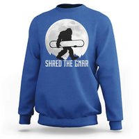 Funny Bigfoot Snowboarding Sweatshirt Shred The Gnar Moon Snowboard - Wonder Print Shop