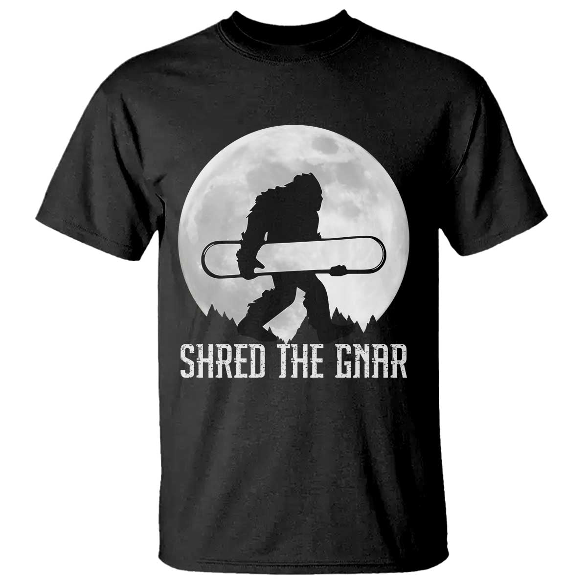 Funny Bigfoot Snowboarding T Shirt Shred The Gnar Moon Snowboard - Wonder Print Shop