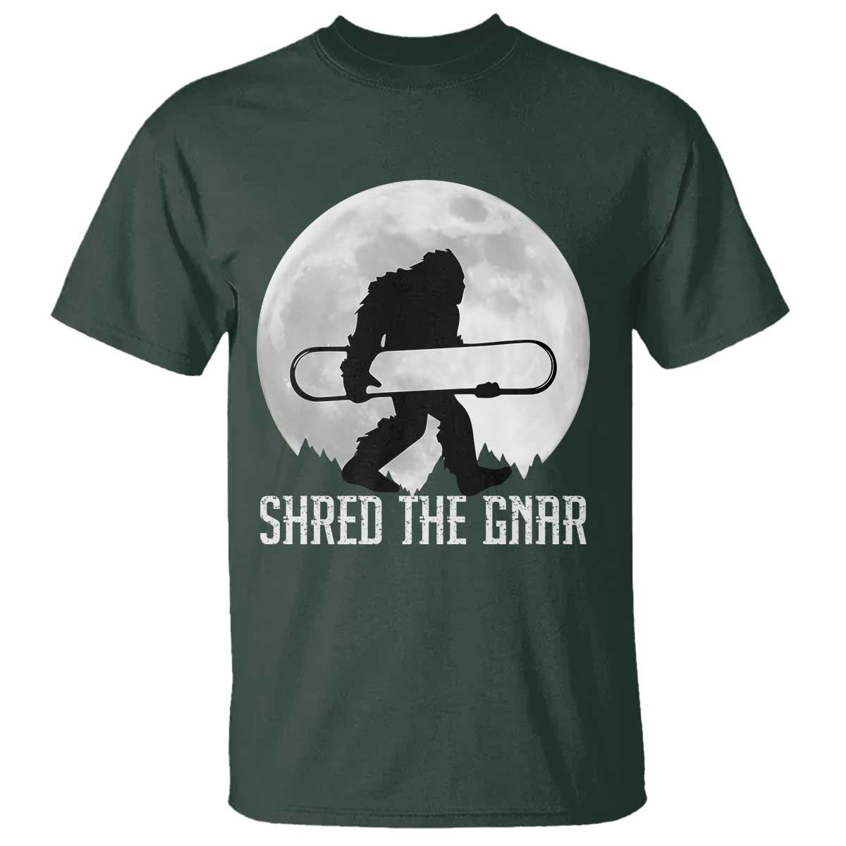 Funny Bigfoot Snowboarding T Shirt Shred The Gnar Moon Snowboard - Wonder Print Shop