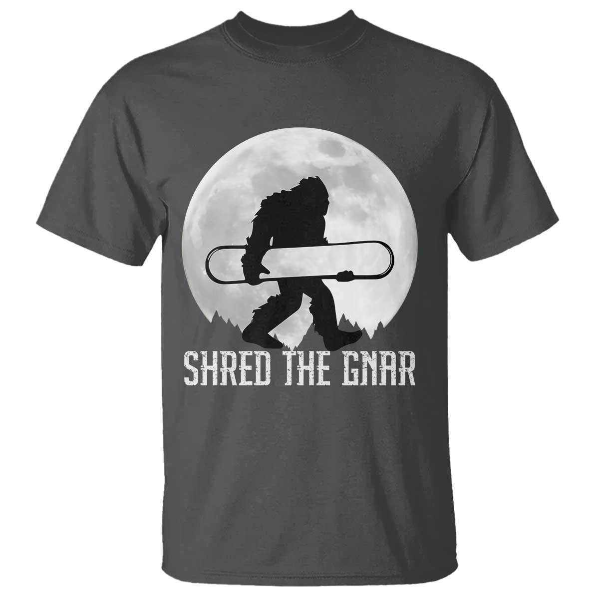 Funny Bigfoot Snowboarding T Shirt Shred The Gnar Moon Snowboard - Wonder Print Shop