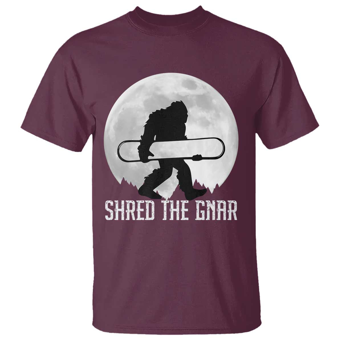 Funny Bigfoot Snowboarding T Shirt Shred The Gnar Moon Snowboard - Wonder Print Shop