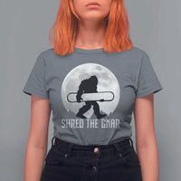 Funny Bigfoot Snowboarding T Shirt For Women Shred The Gnar Moon Snowboard - Wonder Print Shop