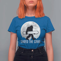 Funny Bigfoot Snowboarding T Shirt For Women Shred The Gnar Moon Snowboard - Wonder Print Shop