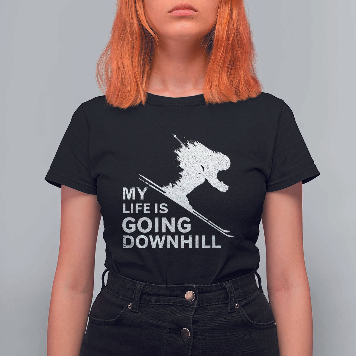 Funny Skiing T Shirt For Women My Life Is Going Downhill Skier - Wonder Print Shop