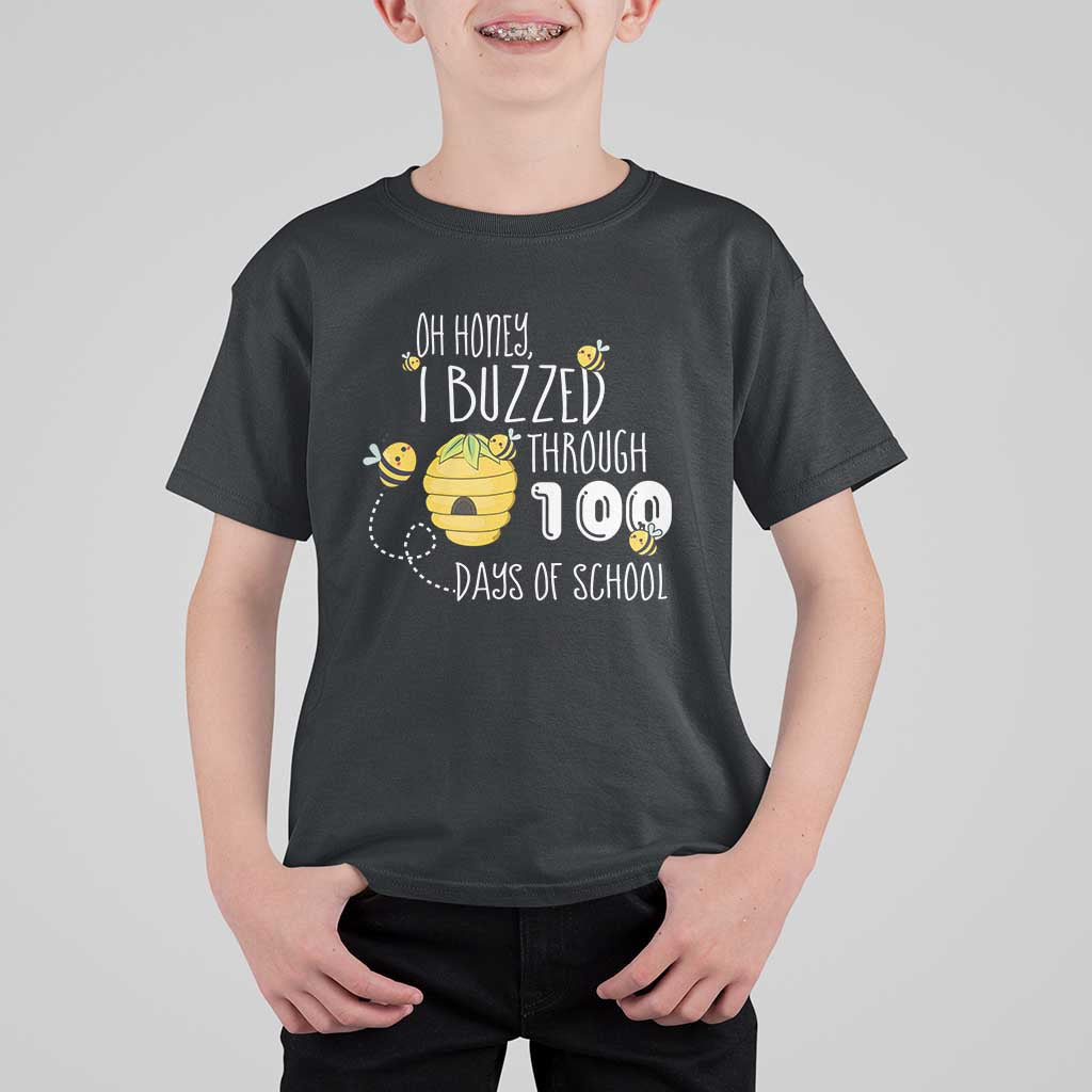 Funny 100th Day Of School Bee T Shirt For Kid Oh Honey I Buzzed Through 100 Days Of School
