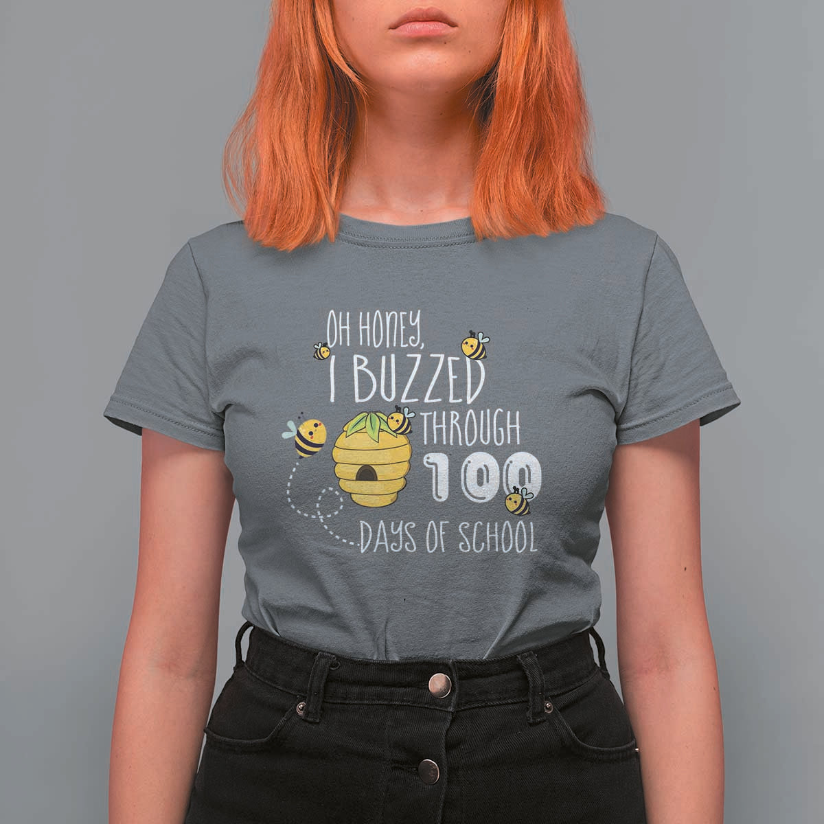 Funny 100th Day Of School Bee T Shirt For Women Oh Honey I Buzzed Through 100 Days Of School