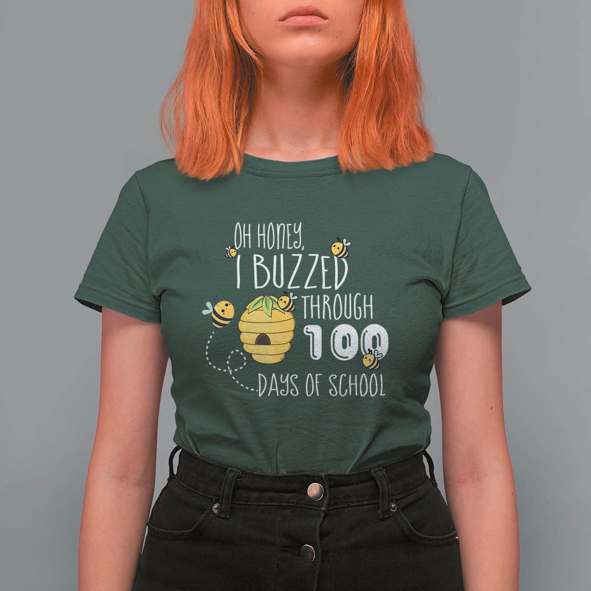 Funny 100th Day Of School Bee T Shirt For Women Oh Honey I Buzzed Through 100 Days Of School