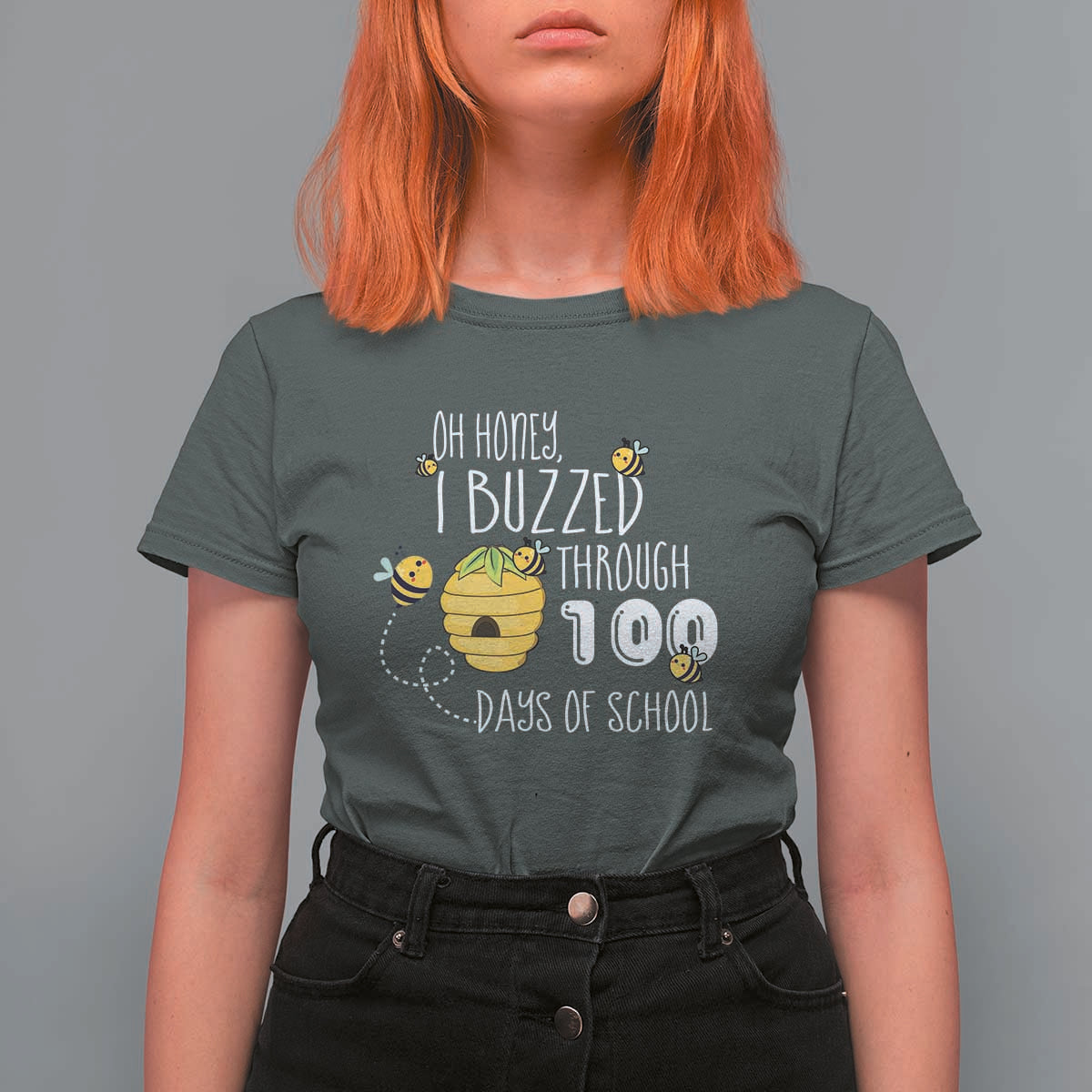 Funny 100th Day Of School Bee T Shirt For Women Oh Honey I Buzzed Through 100 Days Of School