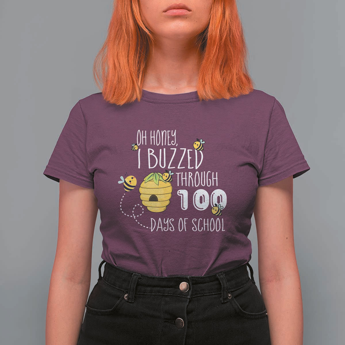 Funny 100th Day Of School Bee T Shirt For Women Oh Honey I Buzzed Through 100 Days Of School