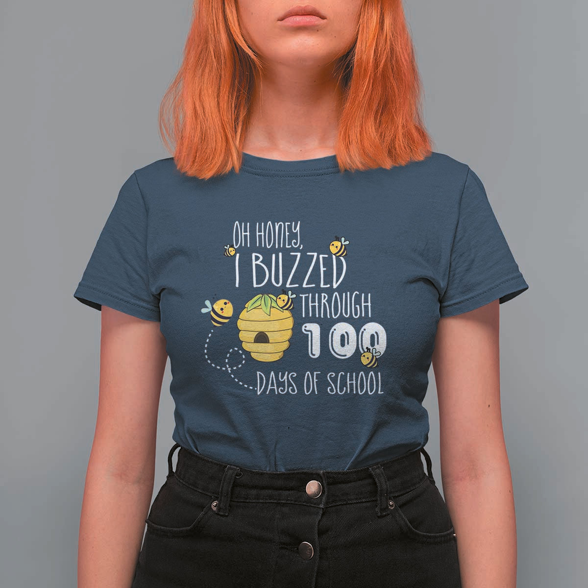 Funny 100th Day Of School Bee T Shirt For Women Oh Honey I Buzzed Through 100 Days Of School