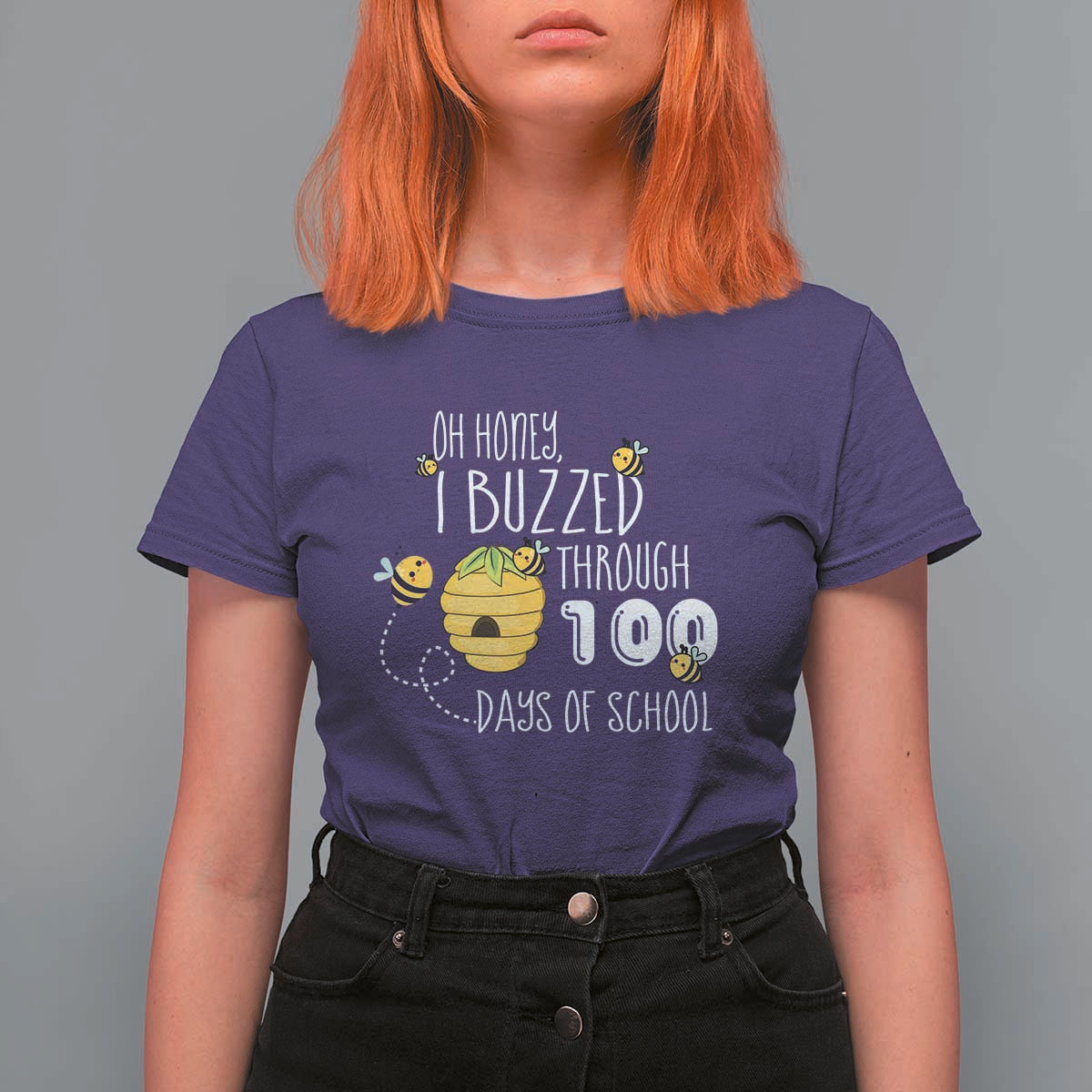 Funny 100th Day Of School Bee T Shirt For Women Oh Honey I Buzzed Through 100 Days Of School