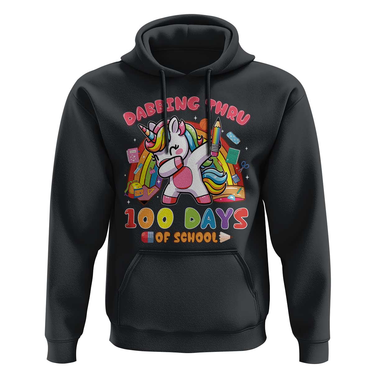 Funny Dabbing Thru 100 Days Of School Hoodie Dabbing Unicorn Rainbow