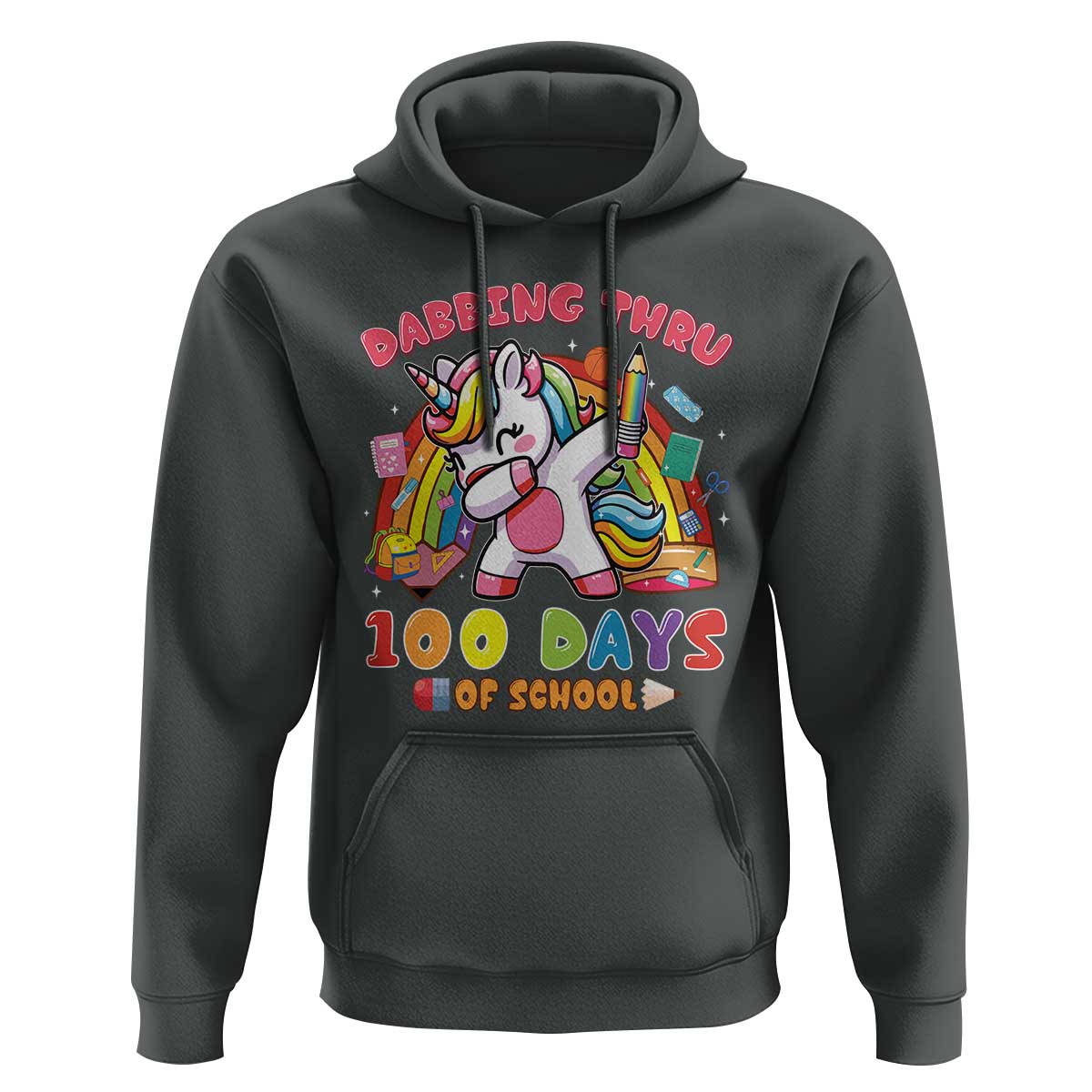 Funny Dabbing Thru 100 Days Of School Hoodie Dabbing Unicorn Rainbow