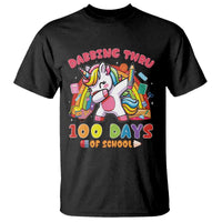 Funny Dabbing Thru 100 Days Of School T Shirt Dabbing Unicorn Rainbow