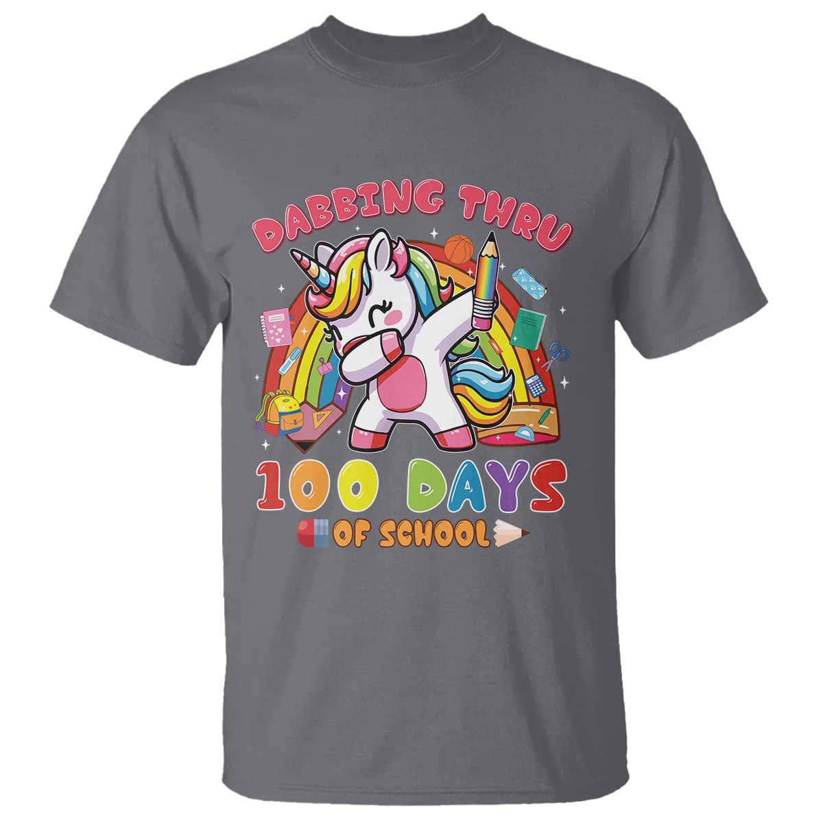 Funny Dabbing Thru 100 Days Of School T Shirt Dabbing Unicorn Rainbow