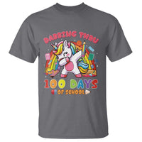 Funny Dabbing Thru 100 Days Of School T Shirt Dabbing Unicorn Rainbow