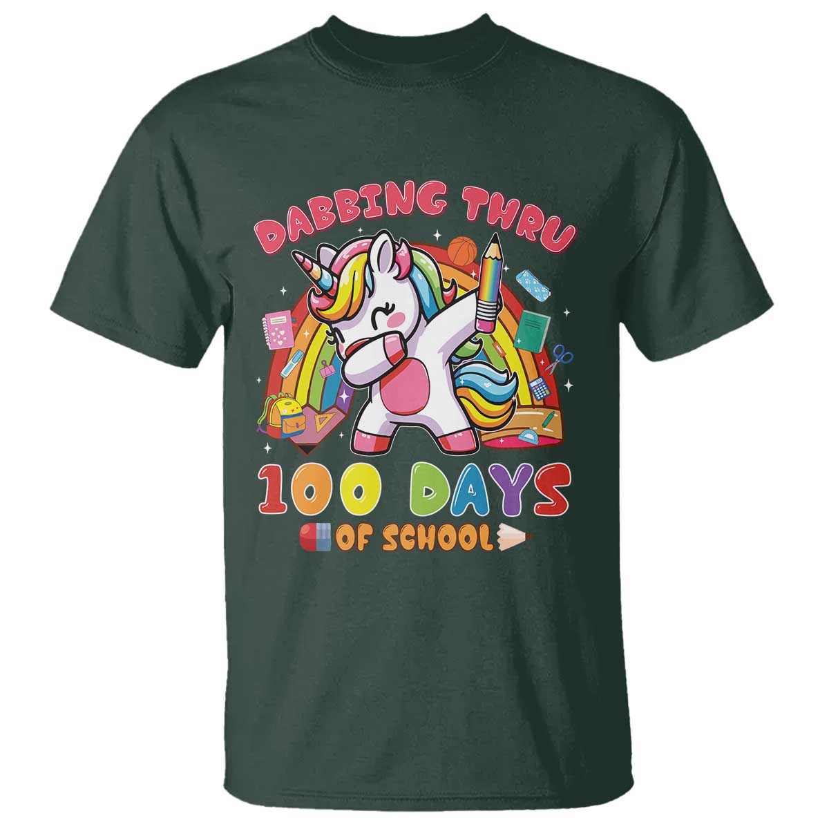 Funny Dabbing Thru 100 Days Of School T Shirt Dabbing Unicorn Rainbow