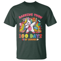 Funny Dabbing Thru 100 Days Of School T Shirt Dabbing Unicorn Rainbow