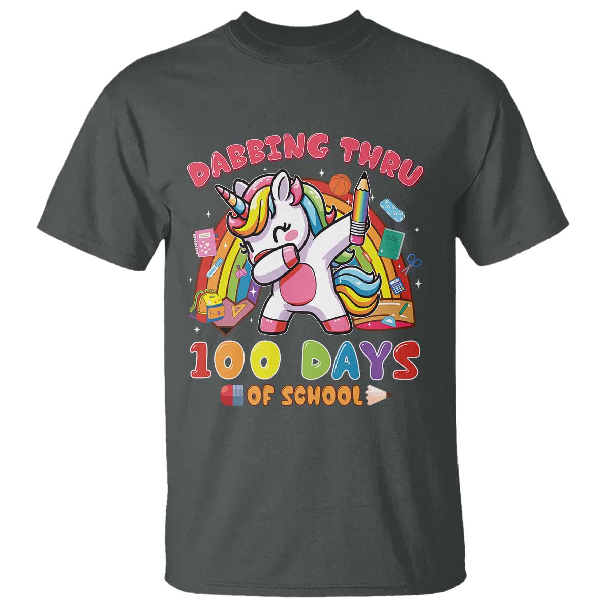 Funny Dabbing Thru 100 Days Of School T Shirt Dabbing Unicorn Rainbow