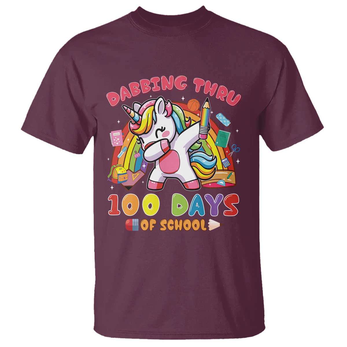 Funny Dabbing Thru 100 Days Of School T Shirt Dabbing Unicorn Rainbow