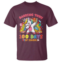 Funny Dabbing Thru 100 Days Of School T Shirt Dabbing Unicorn Rainbow