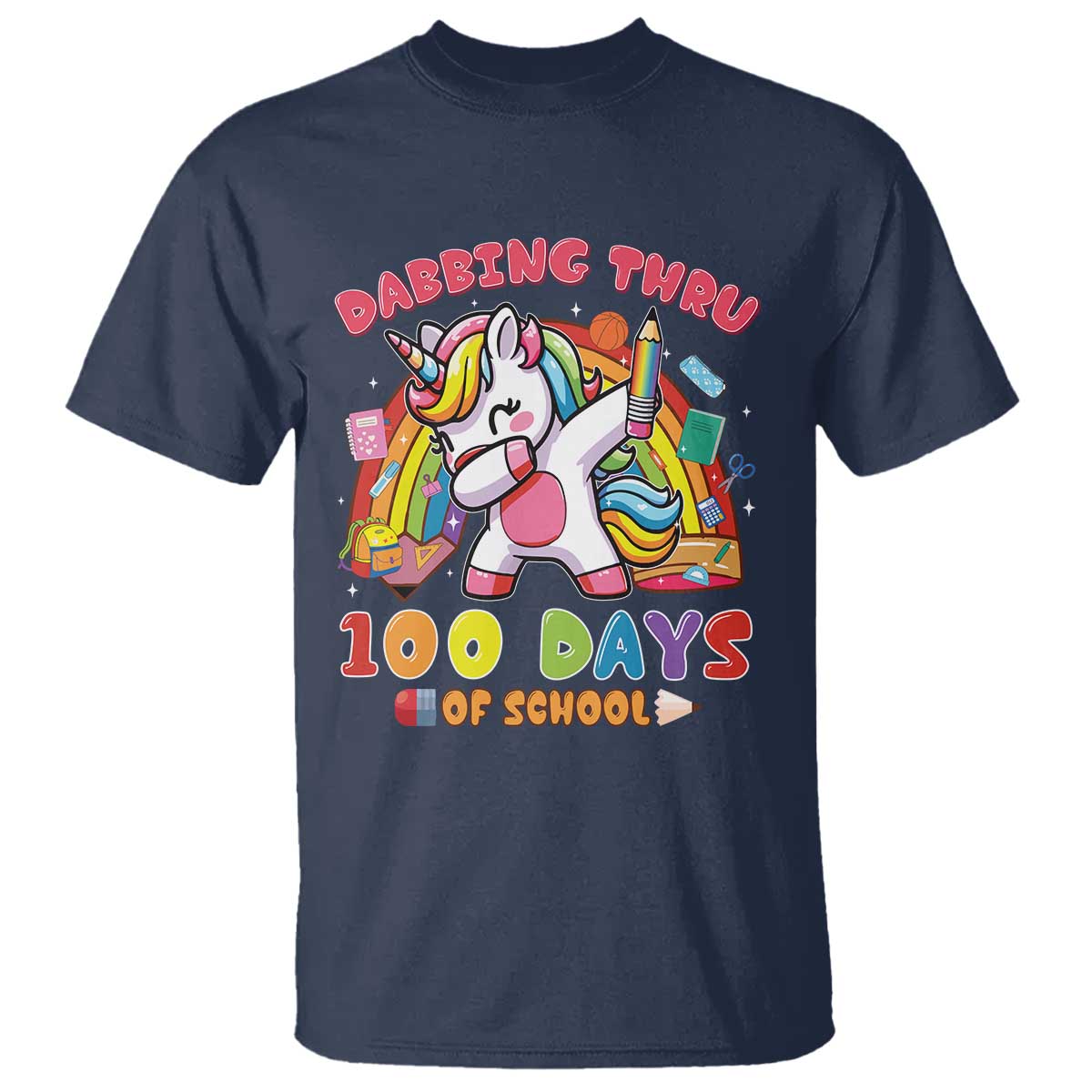 Funny Dabbing Thru 100 Days Of School T Shirt Dabbing Unicorn Rainbow