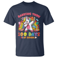 Funny Dabbing Thru 100 Days Of School T Shirt Dabbing Unicorn Rainbow