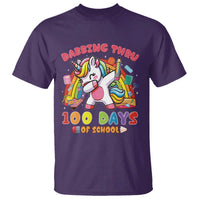Funny Dabbing Thru 100 Days Of School T Shirt Dabbing Unicorn Rainbow