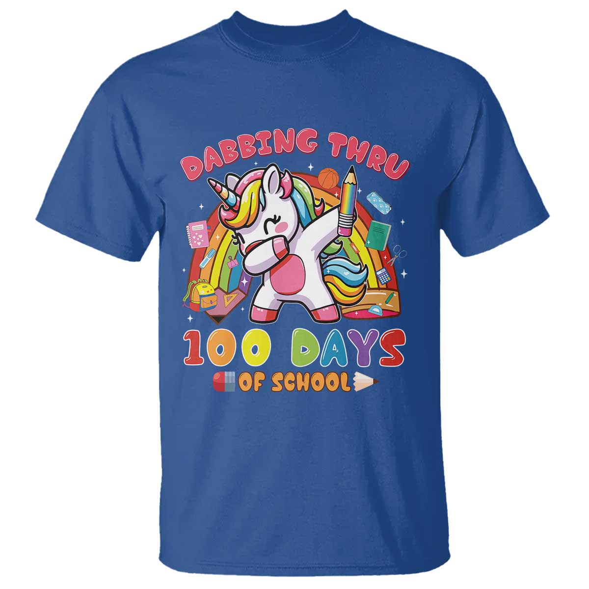 Funny Dabbing Thru 100 Days Of School T Shirt Dabbing Unicorn Rainbow