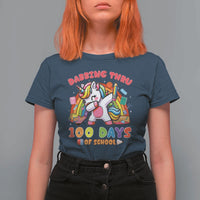 Funny Dabbing Thru 100 Days Of School T Shirt For Women Dabbing Unicorn Rainbow