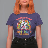 Funny Dabbing Thru 100 Days Of School T Shirt For Women Dabbing Unicorn Rainbow